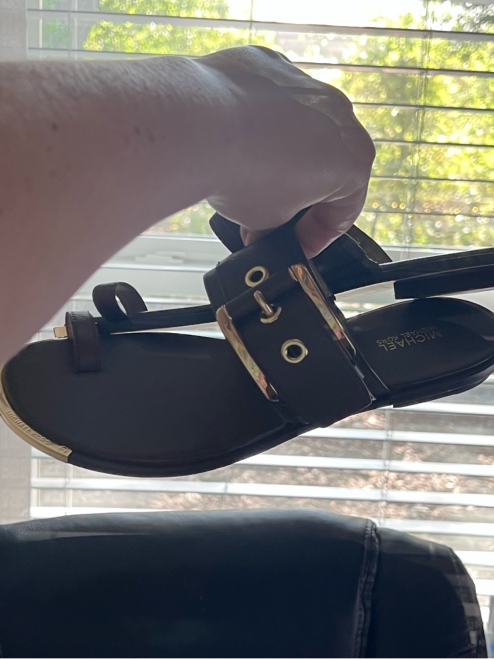 MICHAEL Kors Sandals Leather Shoes brown Gold Big Buckle Maximalist